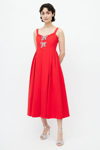 Self-Portrait Red 
Silver Bow Embellished Dress