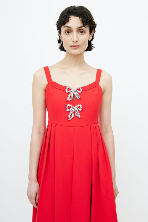 Self-Portrait Red 
Silver Bow Embellished Dress