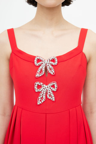 Self-Portrait Red 
Silver Bow Embellished Dress