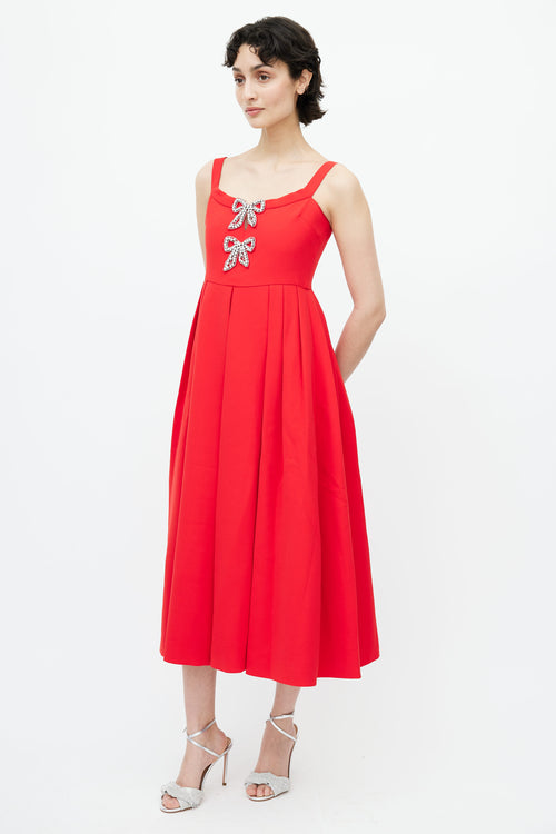 Self-Portrait Red 
Silver Bow Embellished Dress