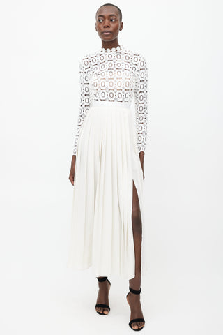 Self Portrait White Crochet Pleated Maxi Dress