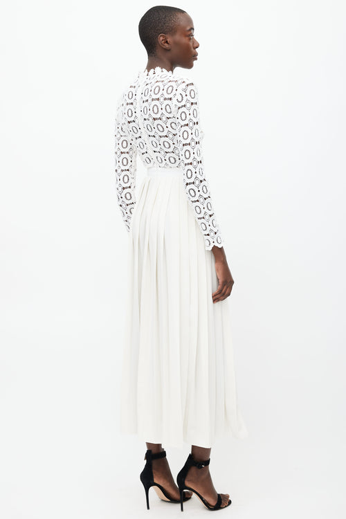 Self Portrait White Crochet Pleated Maxi Dress