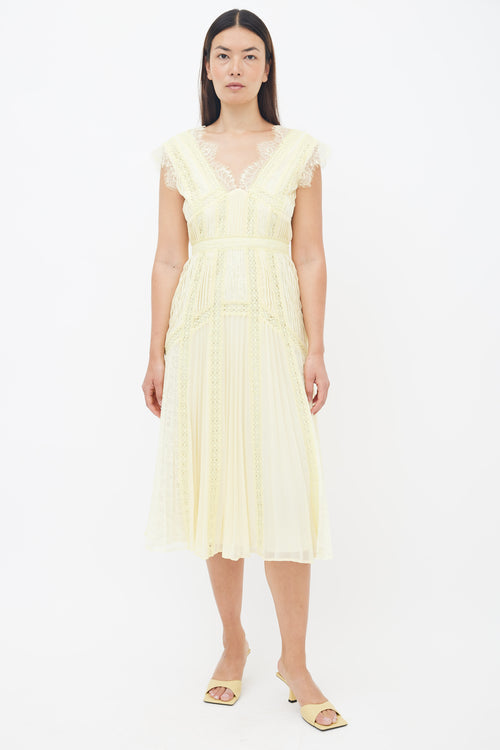 Self Portrait Yellow Pleated Lace Dress