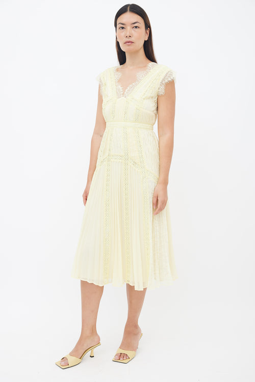 Self Portrait Yellow Pleated Lace Dress