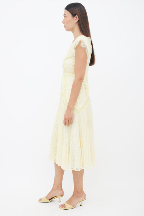 Self Portrait Yellow Pleated Lace Dress