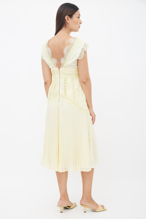 Self Portrait Yellow Pleated Lace Dress