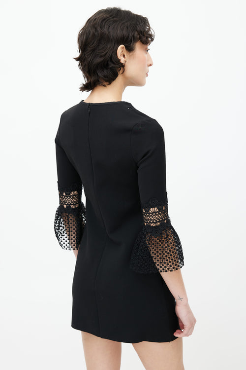 Self Portrait Black Lace Quarter Sleeves Mini Dress