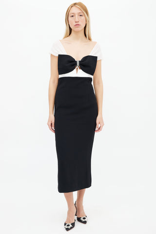 Self Portrait Black 
White Bow Cap Sleeve Dress