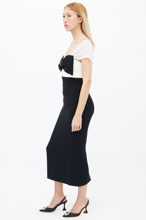 Self Portrait Black 
White Bow Cap Sleeve Dress