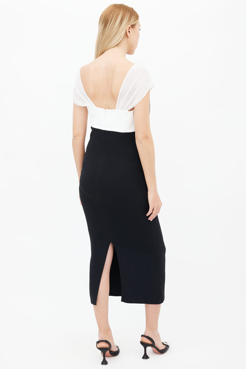 Self Portrait Black 
White Bow Cap Sleeve Dress