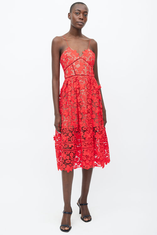 Self Portrait Tomato Red 3D Floral Azaelea Dress