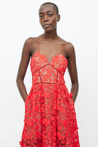 Self Portrait Tomato Red 3D Floral Azaelea Dress