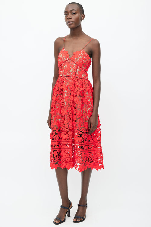 Self Portrait Tomato Red 3D Floral Azaelea Dress