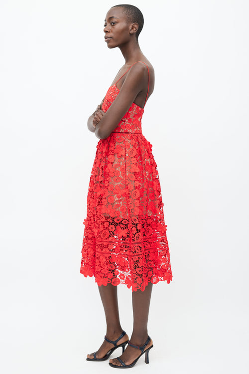 Self Portrait Tomato Red 3D Floral Azaelea Dress