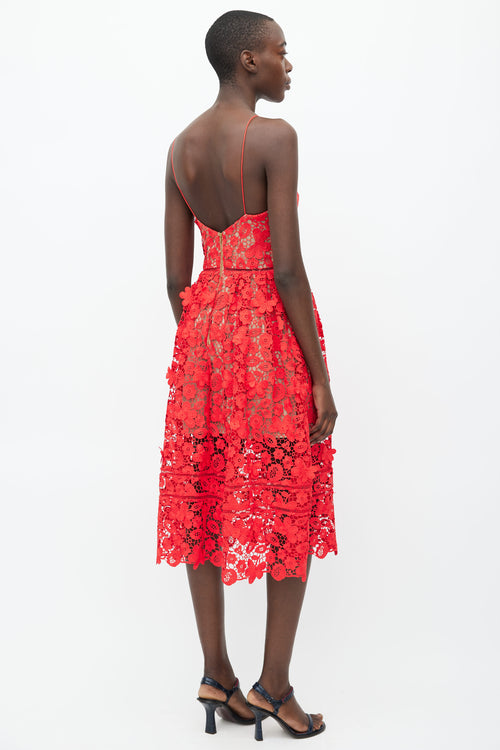 Self Portrait Tomato Red 3D Floral Azaelea Dress