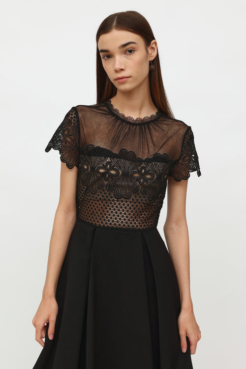 Self Portrait Black Mesh Short Sleeve Dress