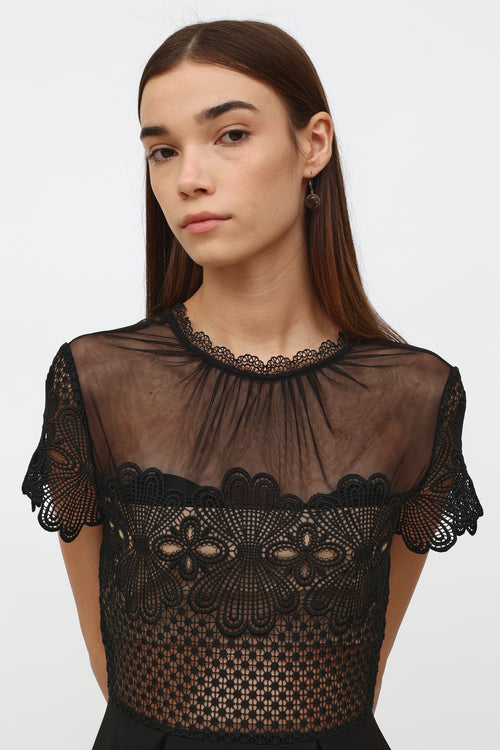 Self Portrait Black Mesh Short Sleeve Dress