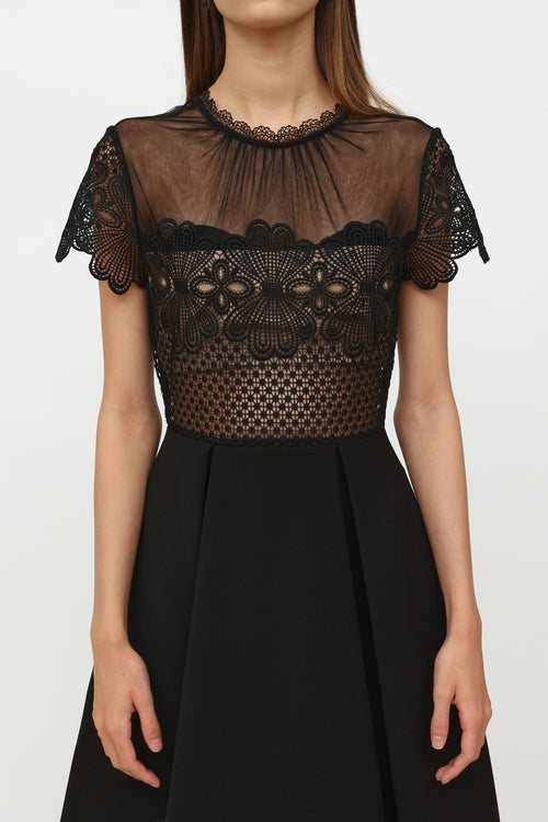 Self Portrait Black Mesh Short Sleeve Dress