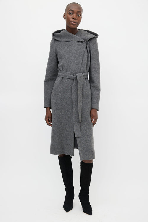 Sentaler Grey Wool Shawl Hooded Coat