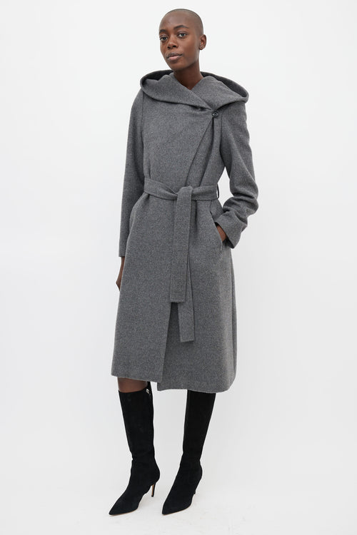 Sentaler Grey Wool Shawl Hooded Coat