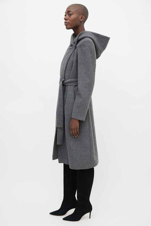 Sentaler Grey Wool Shawl Hooded Coat