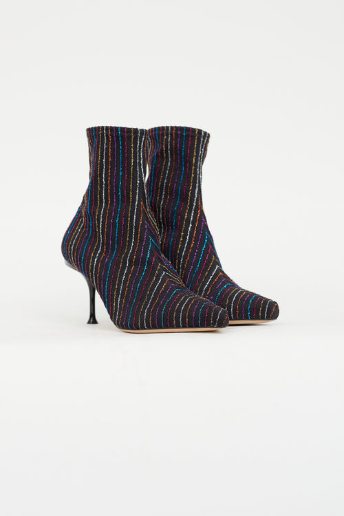 Sergio Rossi Black Multi Glitter Stripe Sock Boot