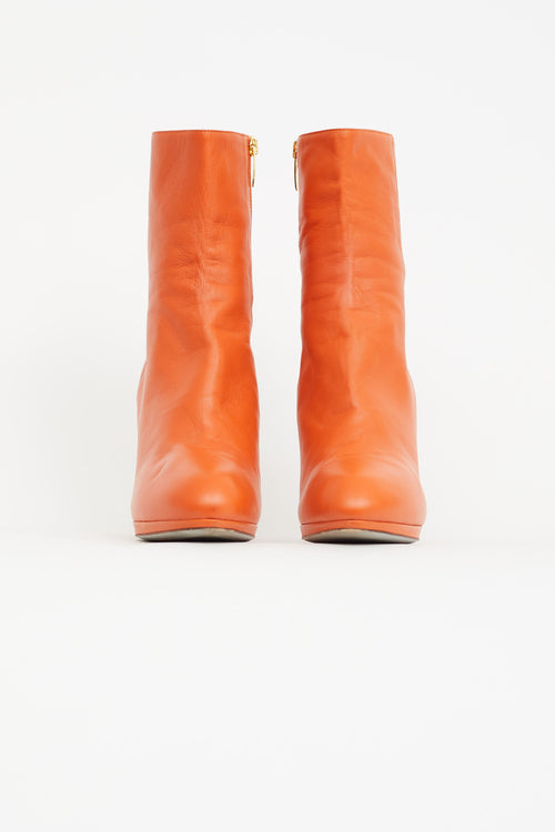 Sergio Rossi Orange Leather Ankle Boot