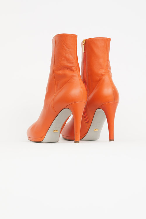 Sergio Rossi Orange Leather Ankle Boot