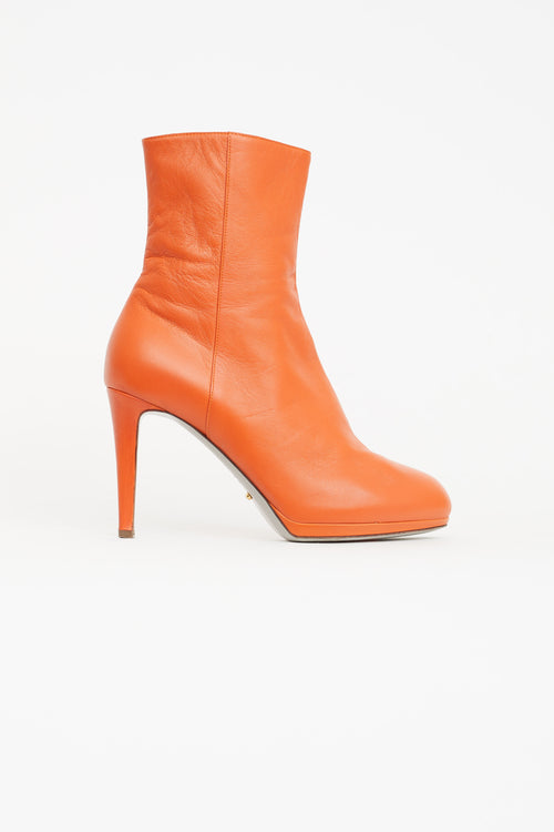 Sergio Rossi Orange Leather Ankle Boot