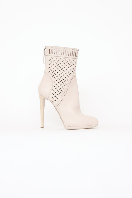 Sergio Rossi Cream Leather High Heel Boot