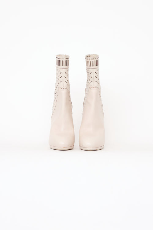 Sergio Rossi Cream Leather High Heel Boot