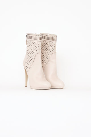 Sergio Rossi Cream Leather High Heel Boot