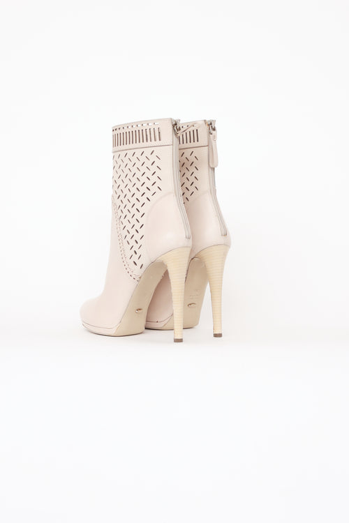 Sergio Rossi Cream Leather High Heel Boot