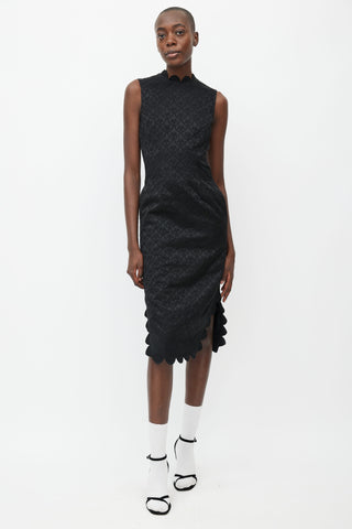 Simone Rocha Black Floral Brocade Midi Dress