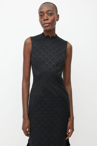 Simone Rocha Black Floral Brocade Midi Dress