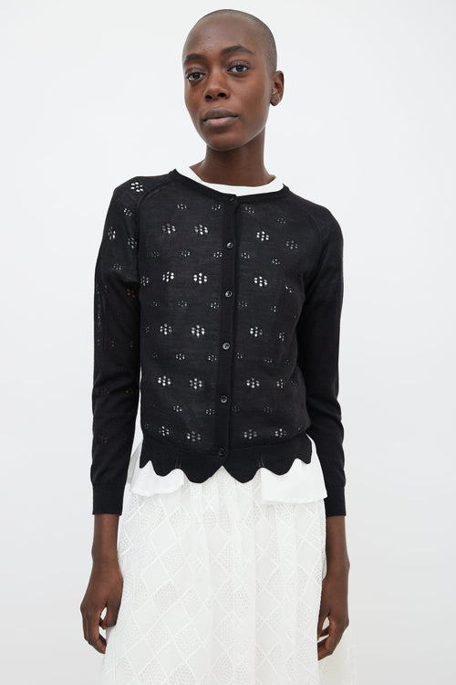 Simone Rocha Black Mohair Knit Floral Cut-Out Cardigan