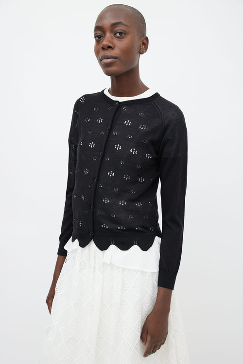 Simone Rocha Black Mohair Knit Floral Cut-Out Cardigan