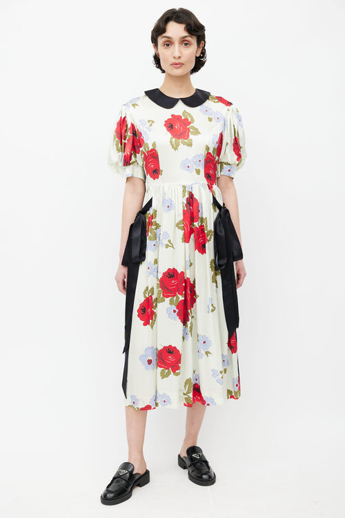 Simone Rocha Green 
Multi Silk Floral Belted Dress