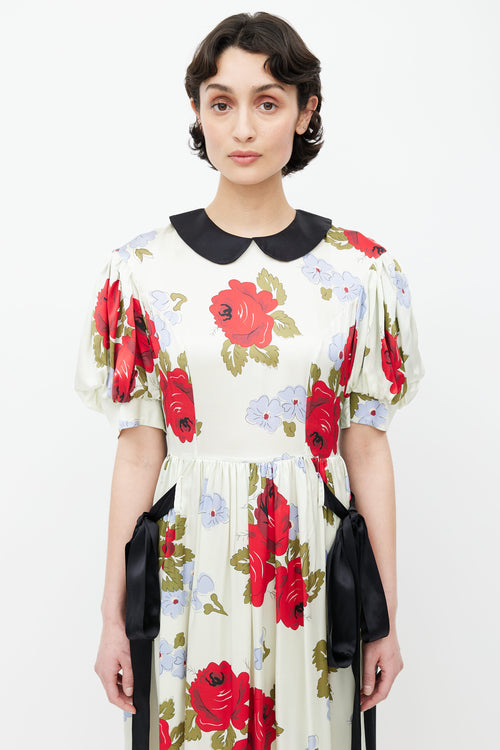 Simone Rocha Green 
Multi Silk Floral Belted Dress