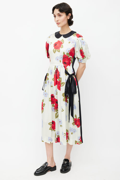 Simone Rocha Green 
Multi Silk Floral Belted Dress