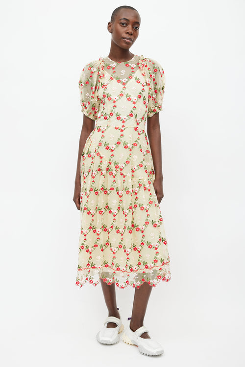 Simone Rocha Yellow 
Multi Floral Tuille Dress