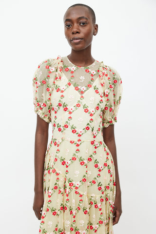 Simone Rocha Yellow 
Multi Floral Tuille Dress