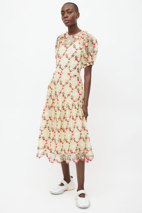 Simone Rocha Yellow 
Multi Floral Tuille Dress