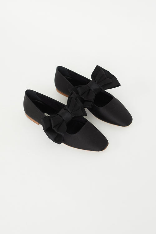 Sleeper Black Satin Aristocat Bow Ballet Flat