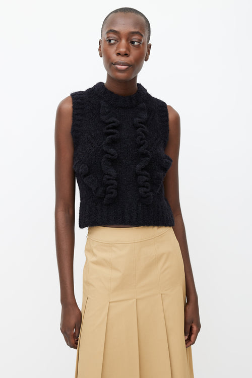 Smythe Black Knit Ruffle Sleeveless Crop Top