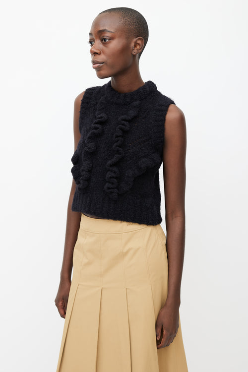 Smythe Black Knit Ruffle Sleeveless Crop Top