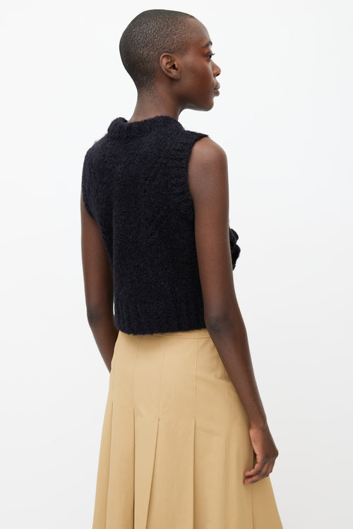 Smythe Black Knit Ruffle Sleeveless Crop Top