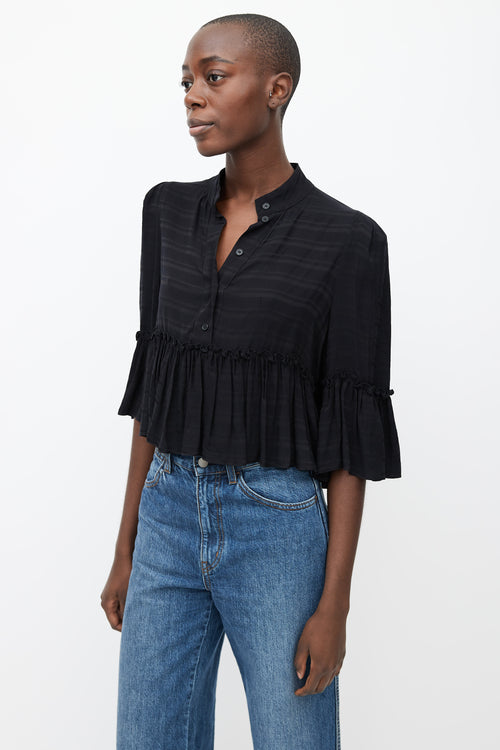 Smythe Black Ruffle 
Stripe Three-Quarter Sleeve Crop Blouse