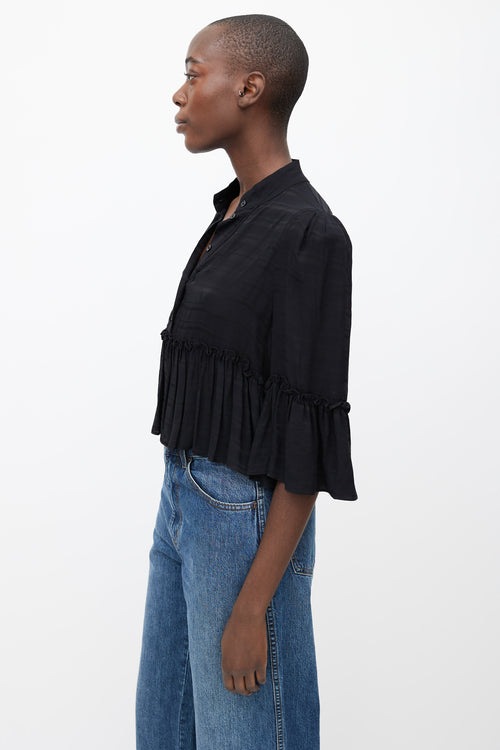 Smythe Black Ruffle 
Stripe Three-Quarter Sleeve Crop Blouse