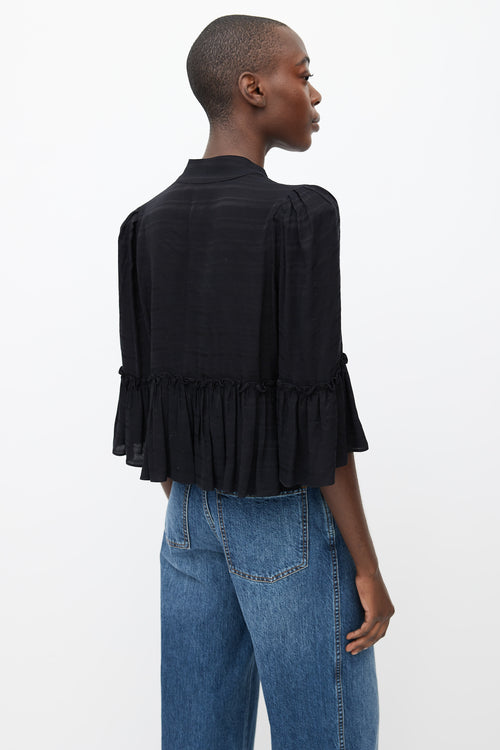 Smythe Black Ruffle 
Stripe Three-Quarter Sleeve Crop Blouse